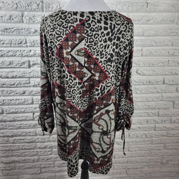 Est 1946 Women Top 18W 20W Plus Tunic Ruched Sleeve Gray Animal Print ANI2XE - Picture 6 of 9